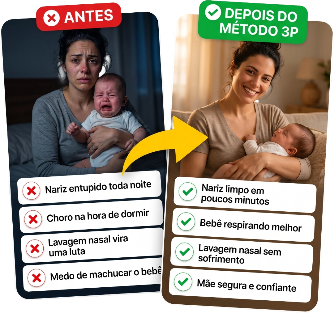 Antes e depois do Método 3P — nariz entupido toda noite para nariz limpo em poucos minutos